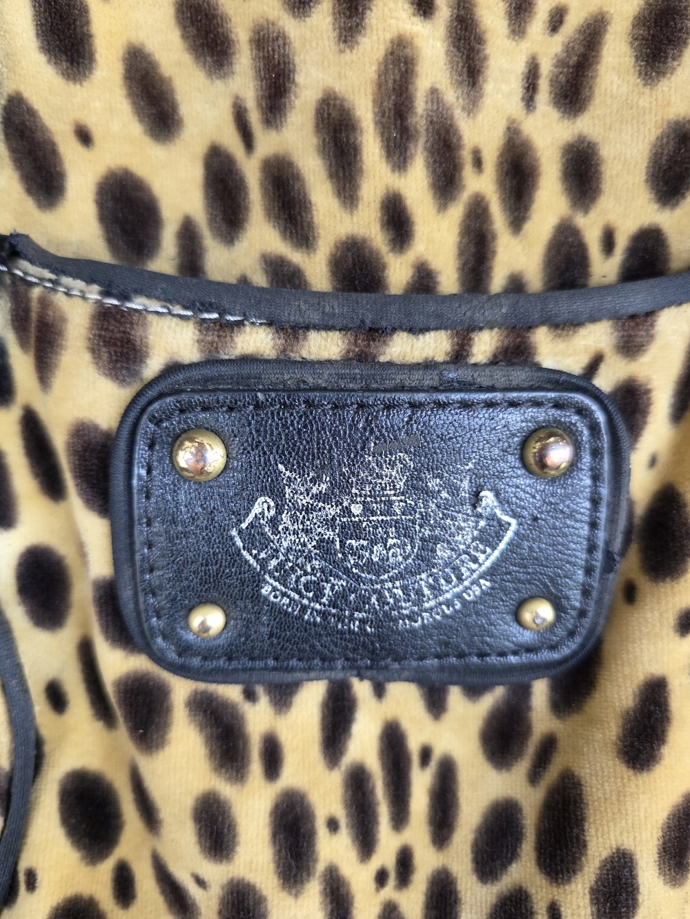Juicy Couture Leopard Velour Shoulder Bag Y2K Black Trim and Gold Hardware - Picture 4 of 16